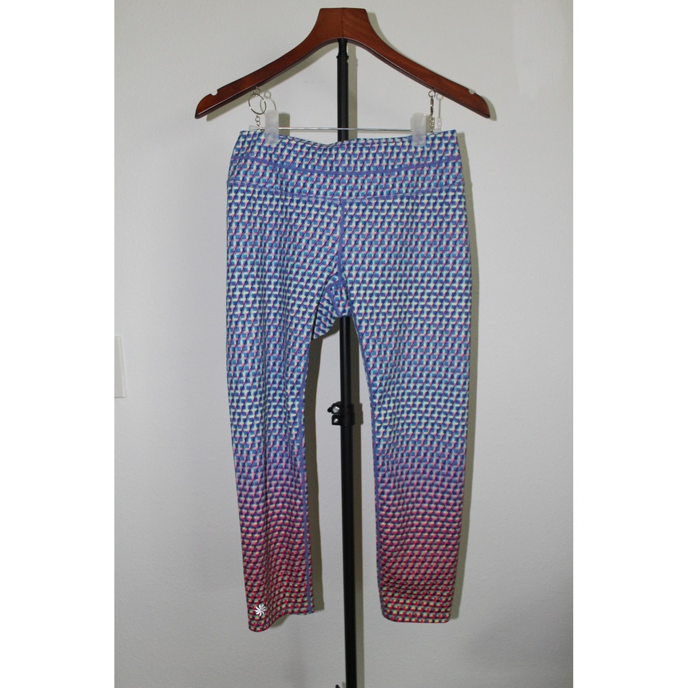 Athleta Crop Leggings Womens Small Blue Pink Neon Geometric Digital Print S